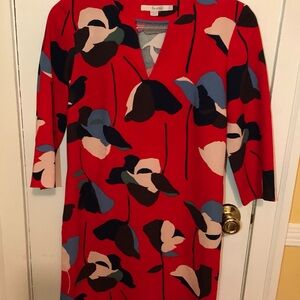 Boden Red Floral Long Sleeve Dress